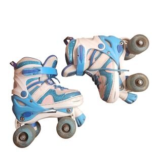 Sulifeel‎ Kids Adjustable Roller Skates Blue Pink Glitter Light Up Wheels Small